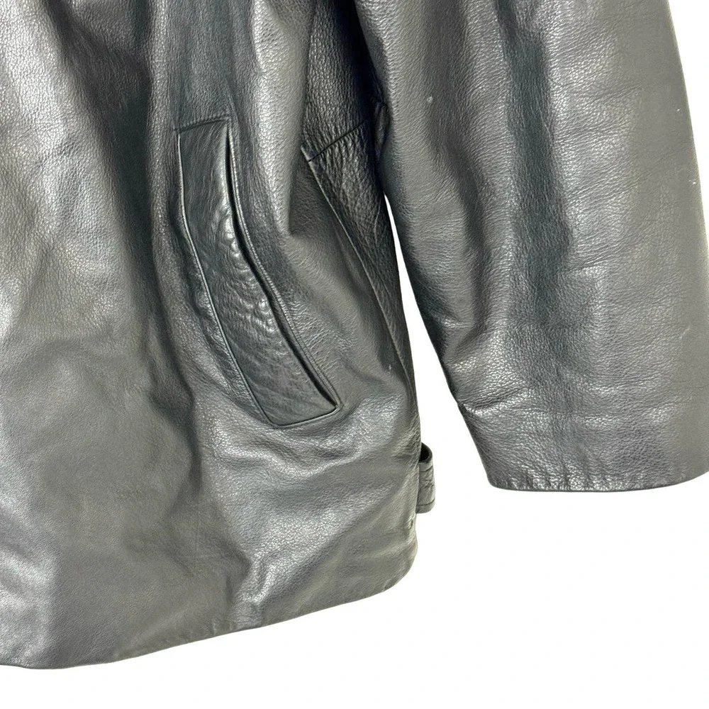 Vintage Black Leather Jacket Mens Medium 90s Grunge Americana Button Front